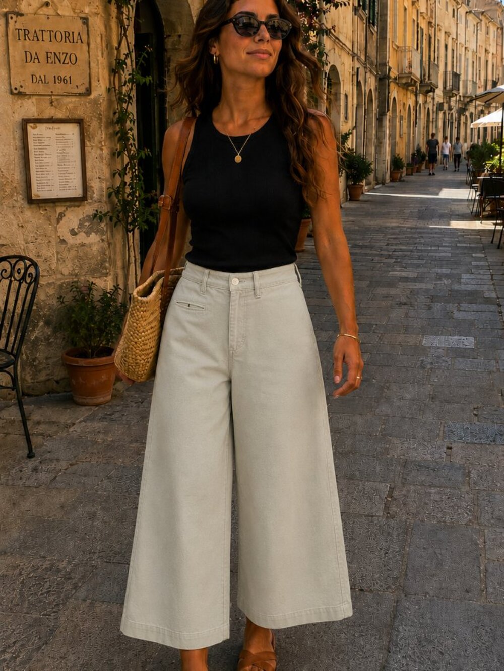 Madewell High-Waisted Wide Leg Cropped Pants – Soft Light – Green Size 29